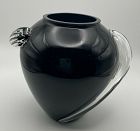 1980's Nora Fenton Art Deco Black & Clear Glass vase 4 1/2" tall