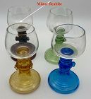 Set of Four Colored Hand Blown Glass Cordials Liquers