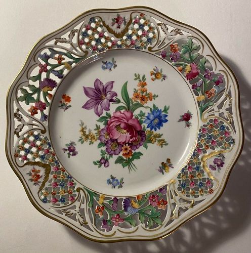 10" Dresden Recticulated Hand Painted Floral Schuman Bavaria Plate Blu