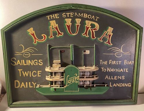 Reproduction Wood Pub Sign " The Steamboat Laura"