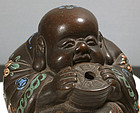 Chinese Yixing Stoneware Budai Incense Burner, 19th C. Signed.