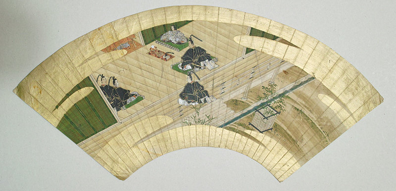 Japanese Tosa School painted fan, 17th century.