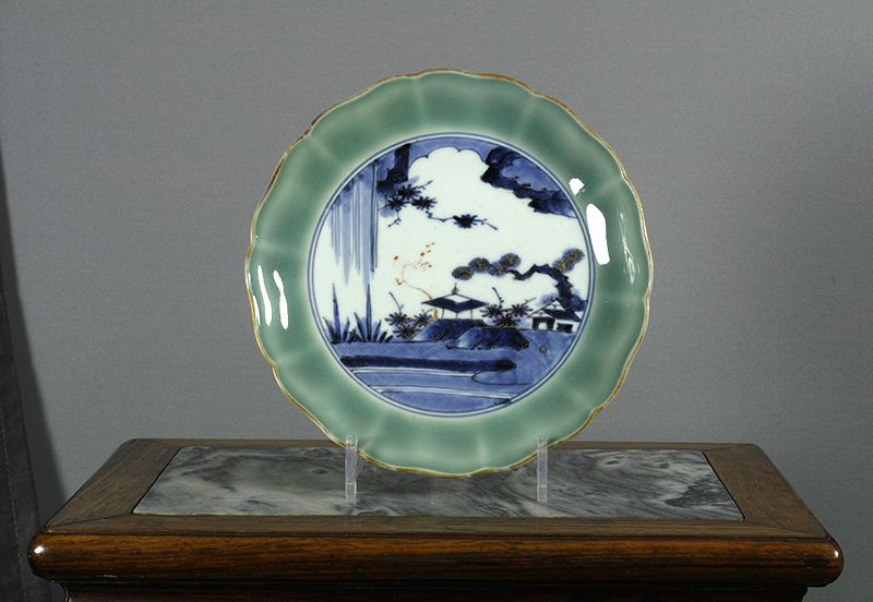 Japanese Celadon Landscape Dish, circe 1750 ~ 1780