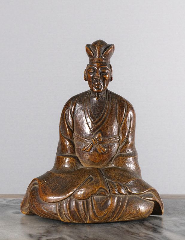 Japanese Wood Sculpture of a Poet, perhaps Basho.