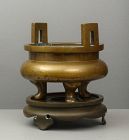 A Heavy Chinese Bronze Censer and Stand, Mark, 19th century.