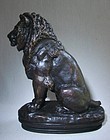 Seated Bronze BARYE Lion on Stepped Plinth