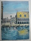 Large Colored Etching BELA SZIKIAY Doges Palace Venice