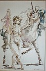 Ink and Watercolor Nude with Unicorn - Charles Burdick