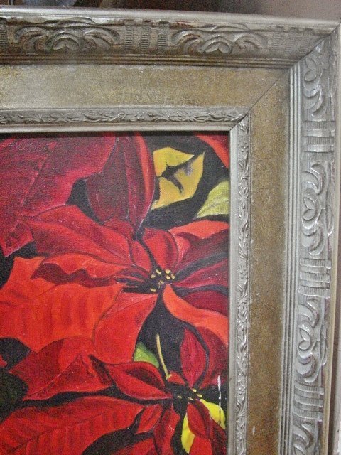 Large and Vivid Poinsettia Painting - Florida Artist