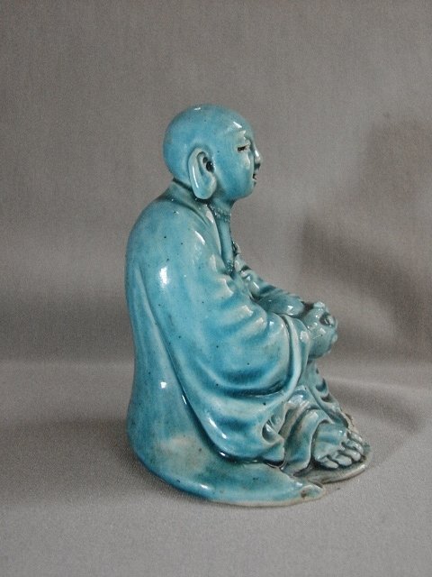 Finely Modeled Turquoise Glazed Porcelain Lohan - Qing
