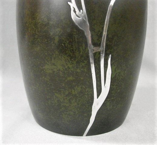 Large 11 3/3&quot; Heintz Art Metal Vase -Bronze Verde Silver Iris - 1905