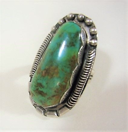 Large Vintage Navajo Ring - Sz 8 3/4 - Fine Silver Work - Large Stone