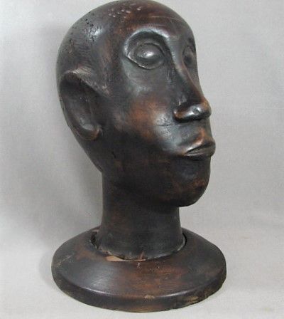 Fine Wood Sculpture of Head of African American Man - 19th Century