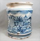 18th Century Italian Tin Glaze Albarello - Blue White Town Scene