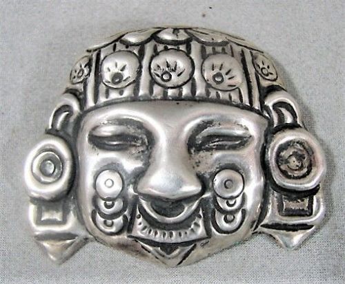 Large 980 Silver Mexican Face - Pre-columbian Image