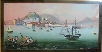19th Century Gouache of Naples Bay and Mt. Vesuvius