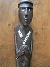 Solomon Islands Figural Ceremonial Staff with Shell Inlay  Mid Century