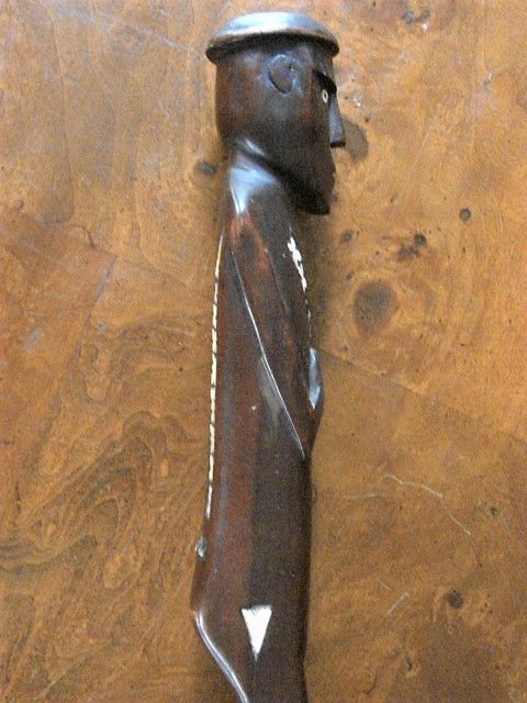 Solomon Islands Figural Ceremonial Staff with Shell Inlay  Mid Century