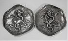 Pair Chinese Silver Dragon Dishes