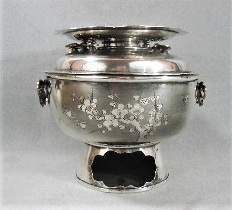 Korean Silver Hot Pot Warmer - Beautiful Quality - Signed - 3 Pieces