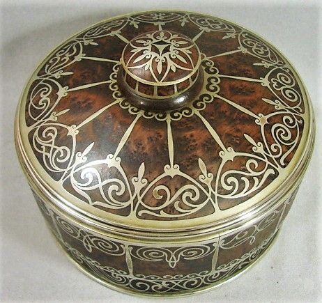 Secessionist Burl and Brass Inlay Covered Box - Erhard &amp; Sohne