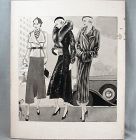 Original Fashion Illustration ART DECO Street Scene 3 Women ca 1930