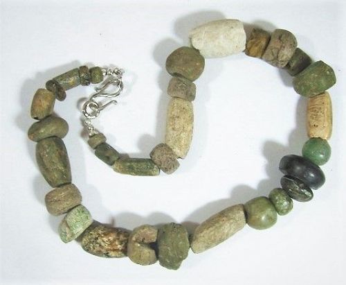 19" Strand Pre-Columbian Beads - 31 Greenstone Bead Necklace