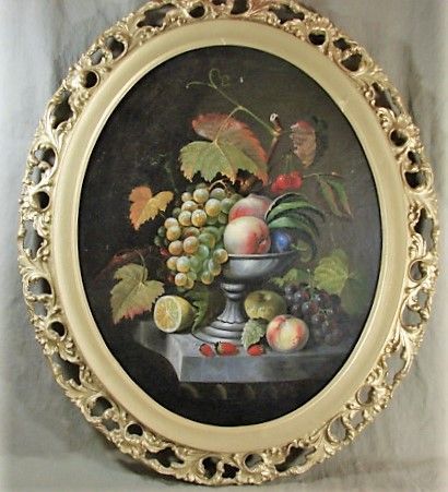 Antique Fruit Still Life, American School, ca 1840, Signed