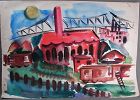 Helen Malta Urban Industrial Scene - Large Watercolor - WPA Era