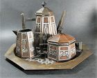 Arts and Crafts Silver on Copper Coffee or Chocolate Set with Tray