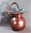 Los Castillo Silver on Copper Pitcher with Green Stone Frogs ca 1970