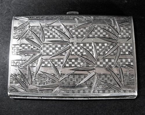 Japanese Silver Case Deeply Engraved Bamboo Designs