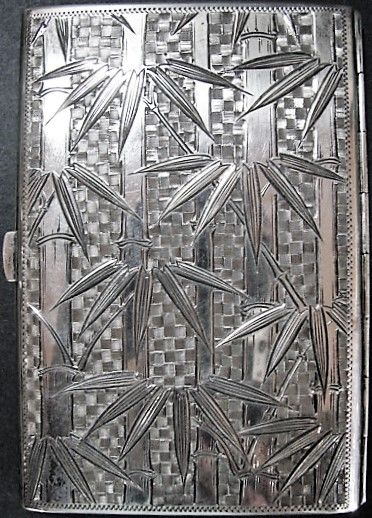 Japanese Silver Case Deeply Engraved Bamboo Designs