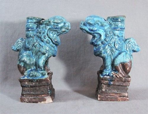 Pair Ming Dynasty Joss Stick Holders in Turquoise Glaze, Lion Form