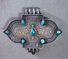Large Tibetan or Nepal Gau, Gilt Silver, Turquoise, Copper Back