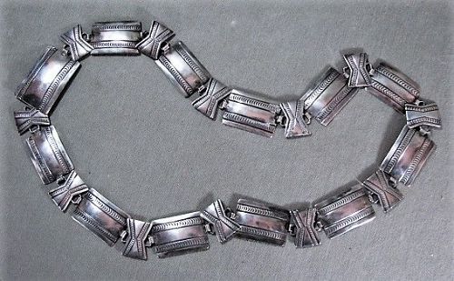 Navajo or Dine Silver Concha Belt, Linked Rectangular Silver, 1960