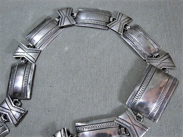 Navajo or Dine Silver Concha Belt, Linked Rectangular Silver, 1960