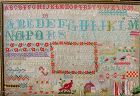 Mexican Cross Stitch and Pictoral Sampler, Signed 1880s, Vivid Color