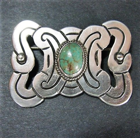 Taxco 980 Brooch with Turquoise, Heavy Quality, Early Design