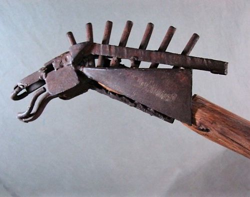 Folk Art Horse Head Cane, Wrought Iron Brutalist Style, Mid Century