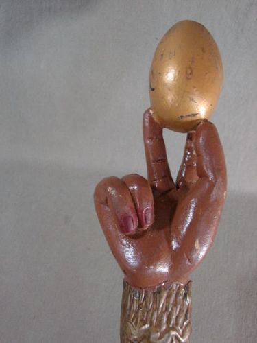 African American Folk Art Cane or Walking Stick, Hand with Egg