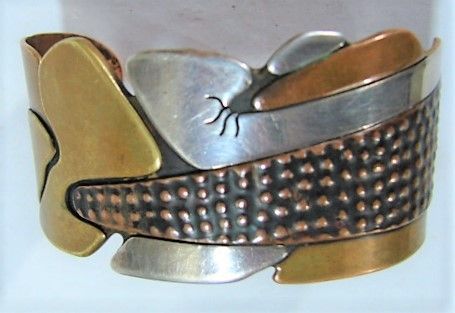 Mid Century Modern Cuff Bracelet, Mixed Metals, Fabulous Design