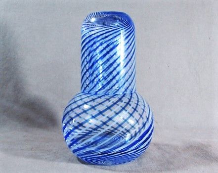 MCM Murano Swirl Cane Glass Carafe with Tumbler, White on Blue