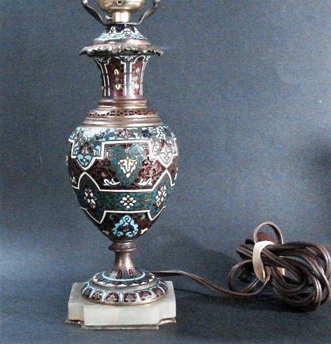 Cloisonne on Bronze Table Lamp, French or Russian, ca 1910