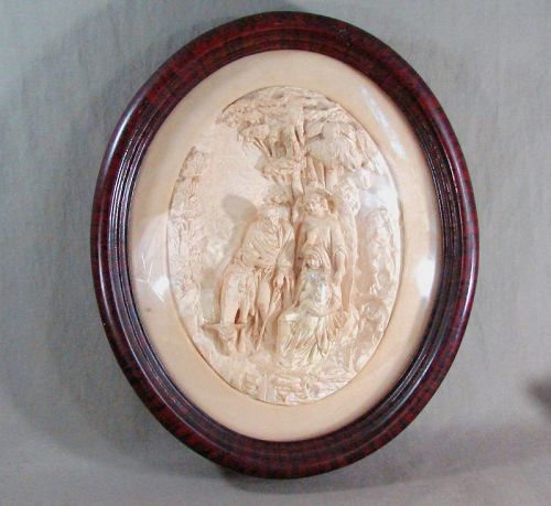 16" Meerschaum Carving Holy Family in Oval Grain Painted Frame