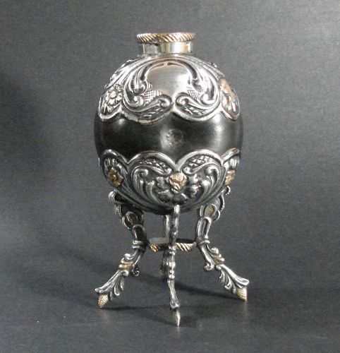 Spanish Colonial Mate Cup, Silver and Gold on Gourd Body, Ornate Work