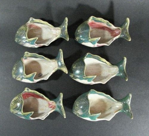 Set of 6 Oribe Fish Form Dishes, All Signed, Lovely Glaze