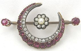 Belle Epoch Rubies & Diamonds & Gold Crescent Moon