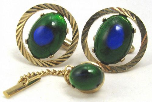 Peacock Eye Glass Set – Cufflinks, Tie Tack