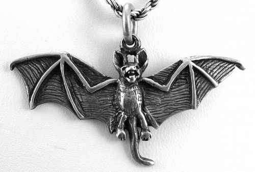 BAT!  Sterling Silver on Sterling 24” Chain - Halloween